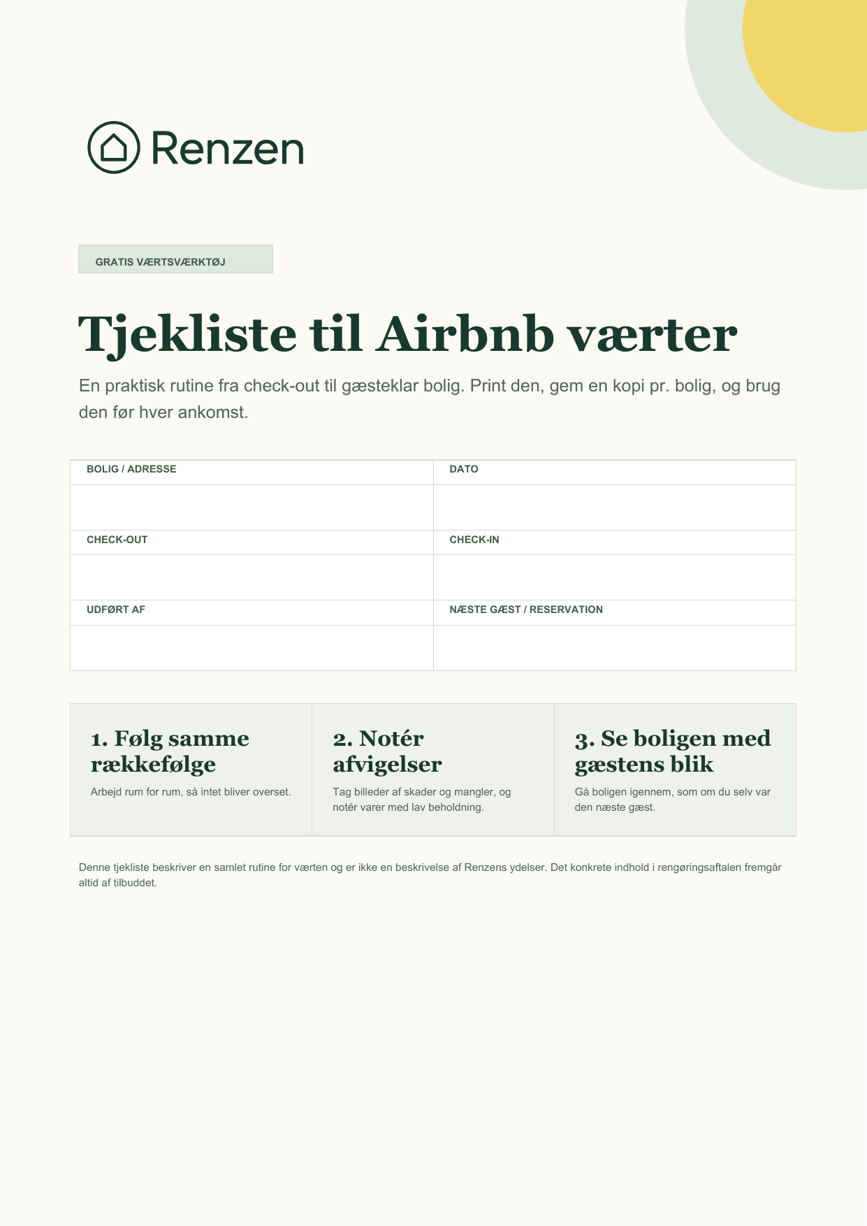 Forsiden af den gratis Airbnb turnover-tjekliste